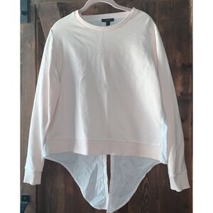 J. Crew Mixed Media Pink Sweatshirt with Pink Striped cotton button back S EUC